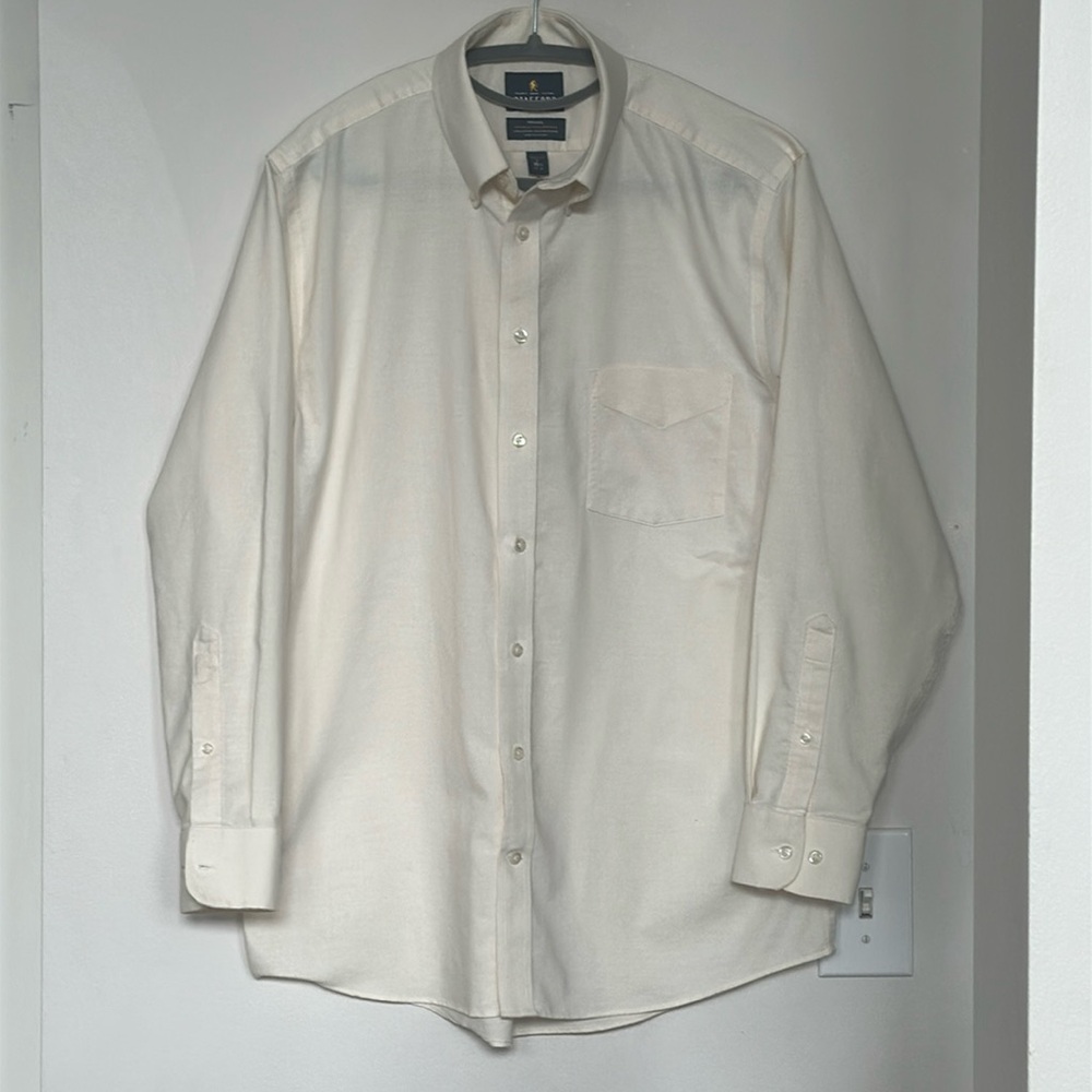 STAFFORD Men Travel Wrinkle Free Butter Yellow Button Up Casual Dress Shirt 15.5